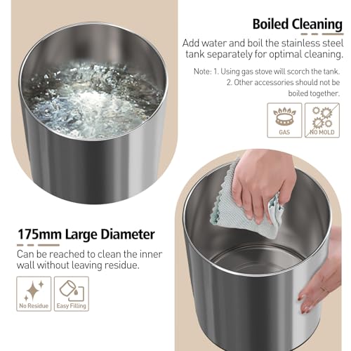 RIMOO Stainless Steel Humidifier, 4L Ultrasonic Cool Mist Humidifiers with Only 3 Parts Easy to Clean, Top Fill Humidifier with 1-9H Timer, 28dB Whisper-Quiet, Filterless for Bedroom Large Room - Image 5