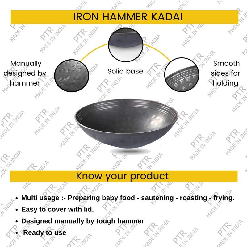 PTR Handmade Iron Matthar Kadai Iron Bowl for Henna Mixing, Wok Kadai Without Handle in Iron, Mehendi Paste Bowl, Deep Frying Kadai, Heena Mehendi Mixing Kadhai, Kadhai (500 ML) - Image 4