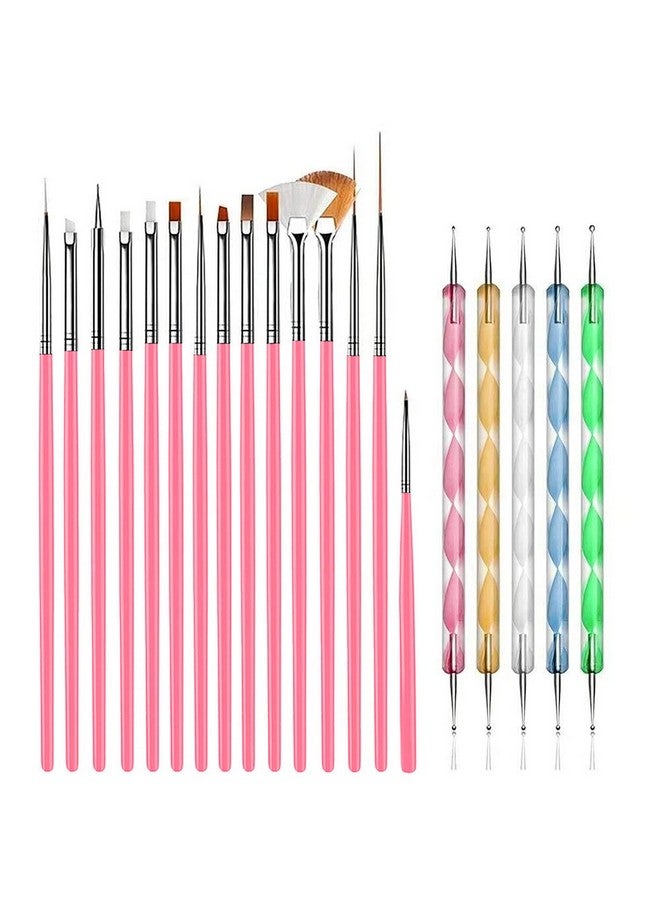AIBEE 20Pcs Nail Art Design Tools 15Pcs Nail Art Brushes Kit With 5Pcs Nail Dotting Pens Pink (Pink) - Image 1
