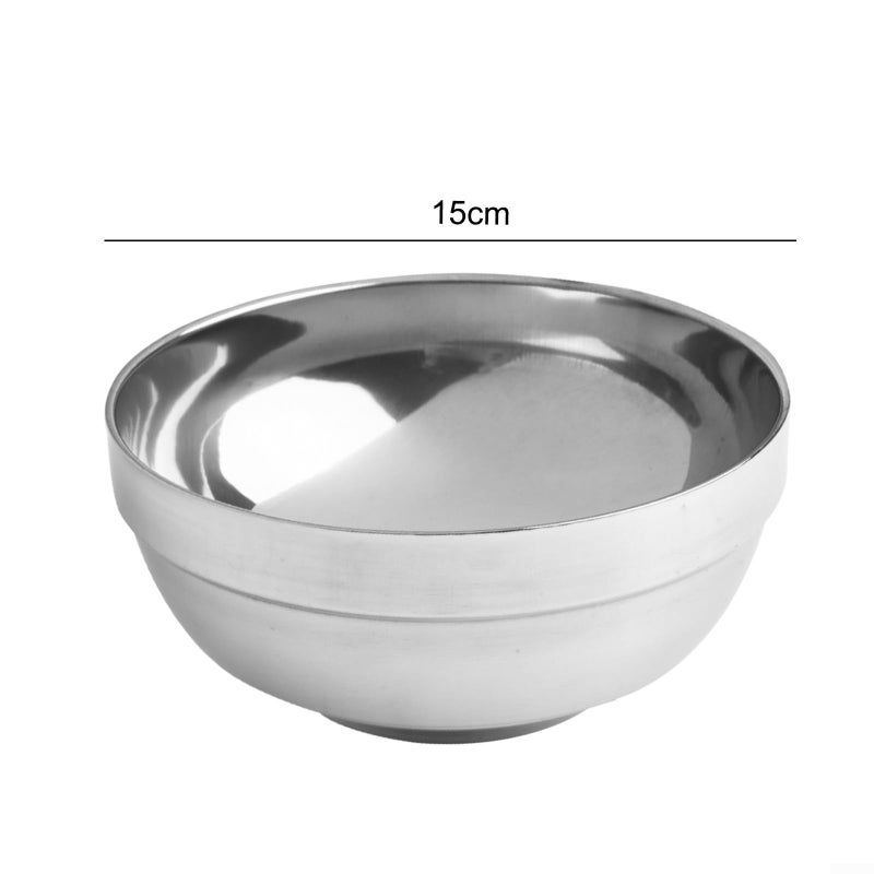 Double Wall Insulated Stainless Steel Salad Noodle Mixing Bowl Set 15cm Deep Dish - Image 3