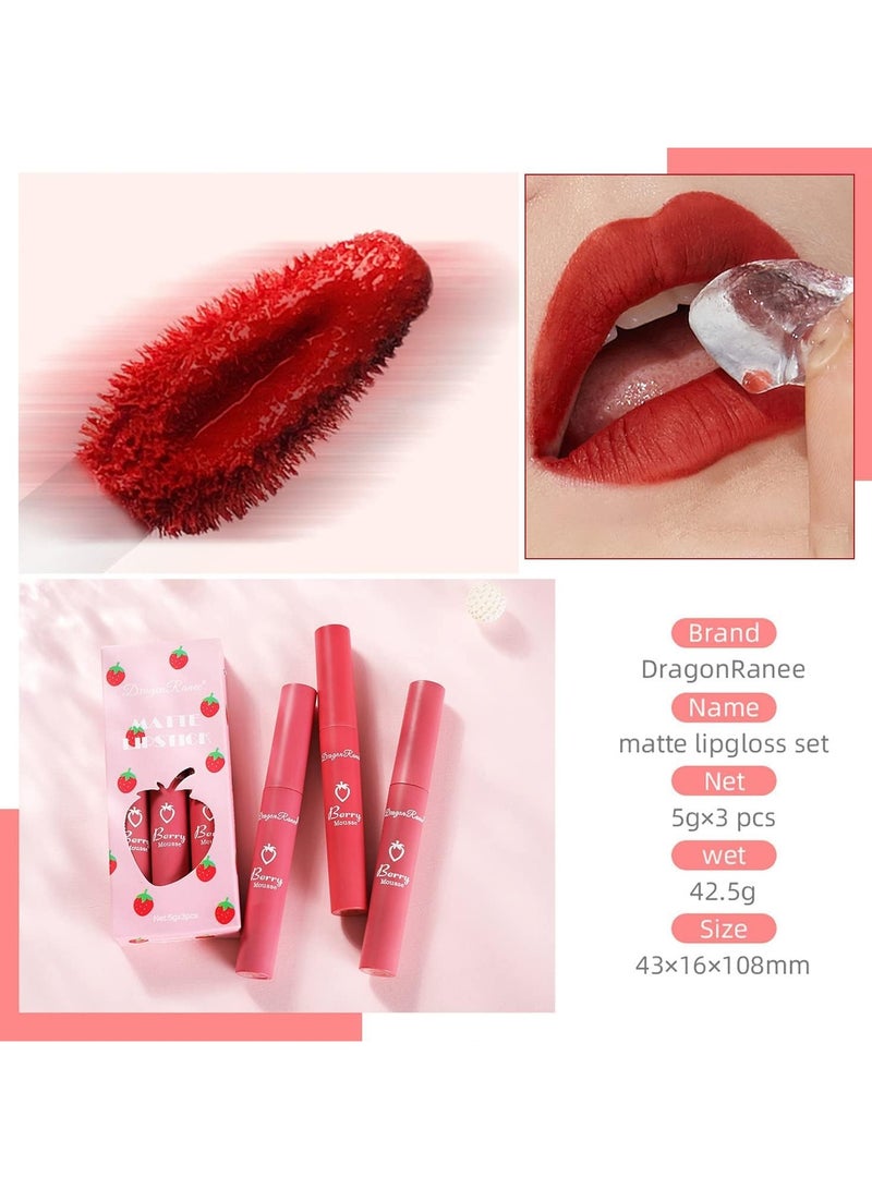 Dragon Ranee 3 Piece Nude Matte Lipstick Set - Velvet Smooth & Moisturizing Long Lasting Lip Crayon, Waterproof Lip Gloss for Women, Natural Nude Lip Stain Makeup - Image 4