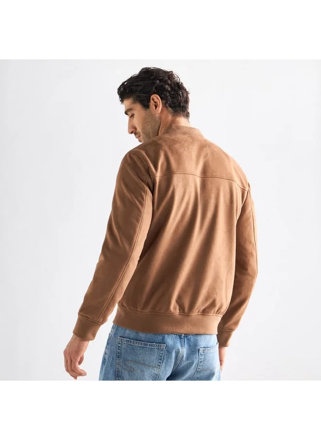 FAV Solid Bomber Jacket with Zip Closure and Pockets