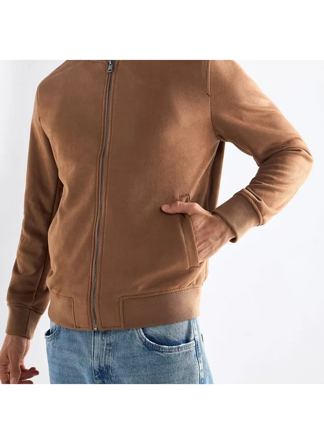 FAV Solid Bomber Jacket with Zip Closure and Pockets