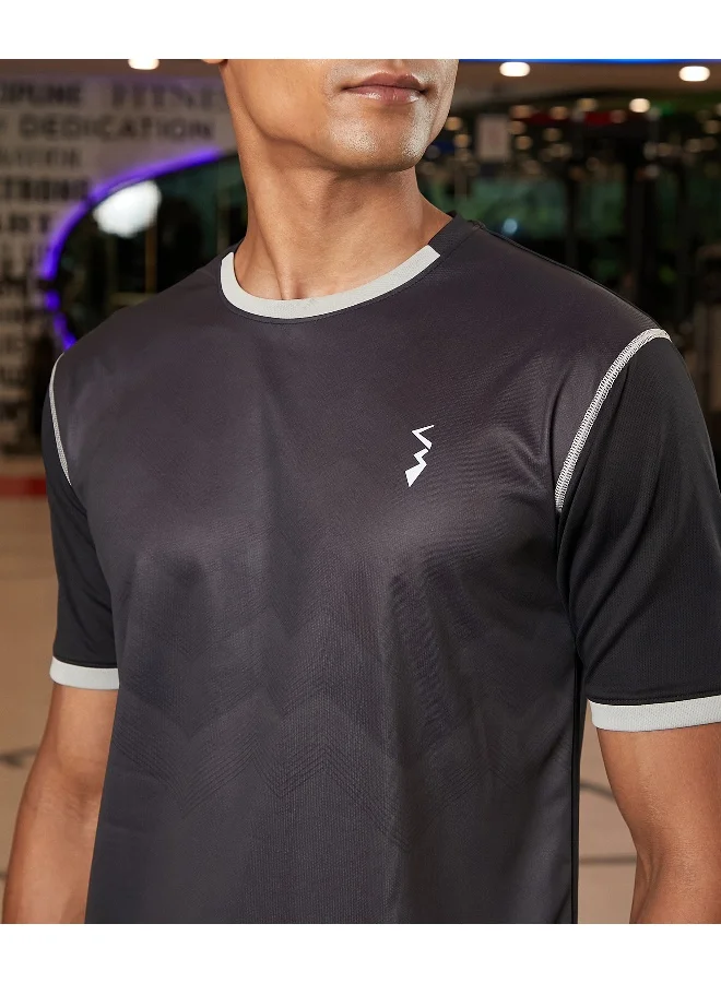 CS Life Men's Charcoal Grey Geometric Activewear T-Shirt For Casual Wear | Crew Neck | Short Sleeve | Anti-Odor | Dri-Fit | Jersey T-Shirt Crafted With Comfort Fit & High-Performance