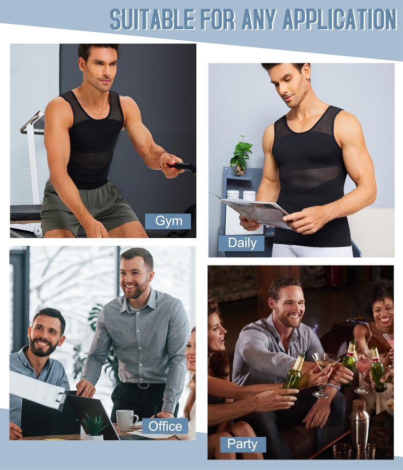 TAILONG 2 Pack Men's Compression Shirt for Body Shaper Slimming Vest Tight Tummy Control Shapewear Tank Top - Image 5