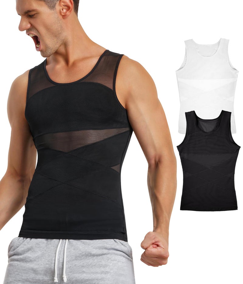 TAILONG 2 Pack Men's Compression Shirt for Body Shaper Slimming Vest Tight Tummy Control Shapewear Tank Top - Image 1