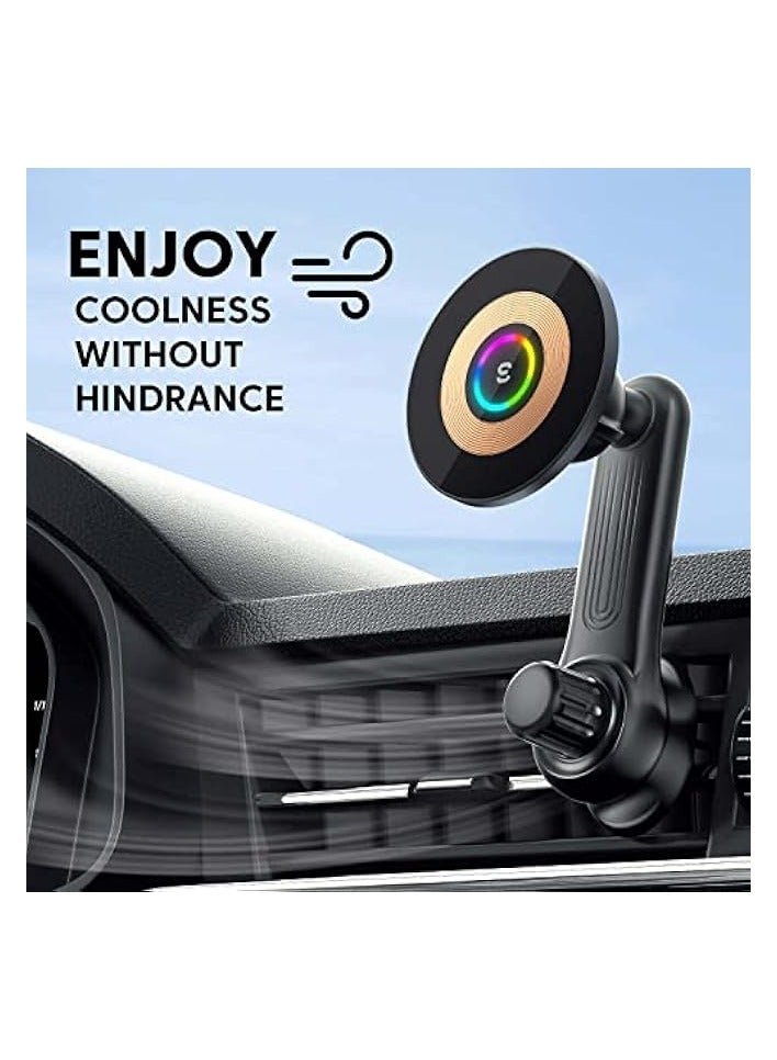 erorex Car Mount Charger for MagSafe, 360° Adjustable Magnetic Wireless Car Charger with RGB Light, Air Vent Magnetic Phone Holder Charger for iPhone 14 13 12 Series (with Car Adapter)  - Image 2