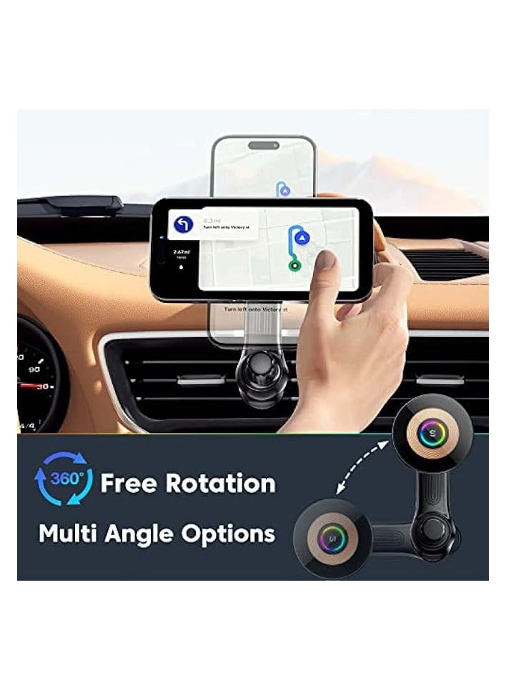 erorex Car Mount Charger for MagSafe, 360° Adjustable Magnetic Wireless Car Charger with RGB Light, Air Vent Magnetic Phone Holder Charger for iPhone 14 13 12 Series (with Car Adapter)  - Image 4