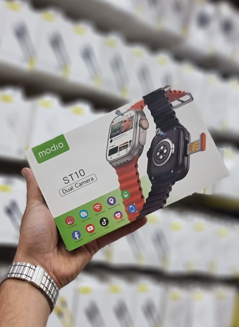 Modio ST10 watch supports front and back camera and SIM card Thanks to its elegant and modern design, the distinctive feature of this smart watch is the dual camera, which allows you to capture everything Color Orange - Image 2