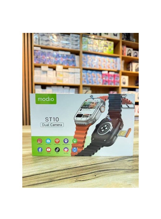 Modio ST10 watch supports front and back camera and SIM card Thanks to its elegant and modern design, the distinctive feature of this smart watch is the dual camera, which allows you to capture everything Color Orange - Image 3