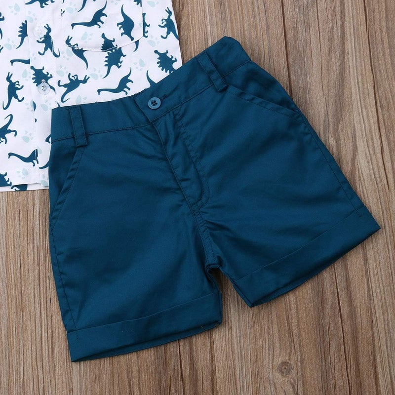 fhutpw Baby Toddler Boy Outfits 2T 3T 4T 5T Clothes Summer Kids Pattern Short Sleeve Button Down Shirt & Shorts Set - Image 5