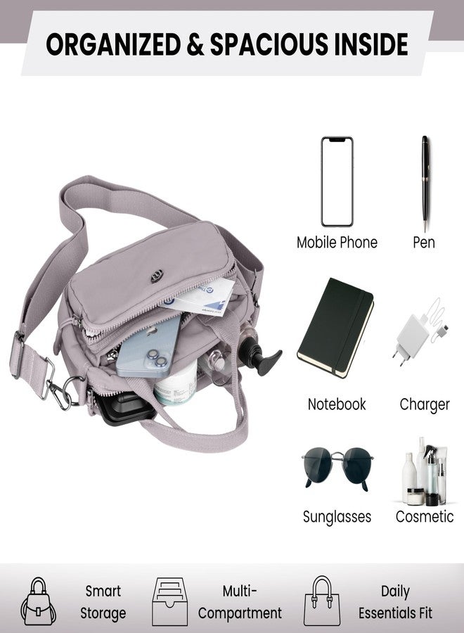 TS WITH TECHSUN Women Crossbody Sling Bag Handbag for Travel Office Shopping Casual Use, Waterproof Nylon Shoulder Purse with Adjustable Strap Multipocket Compact Organizer (Light Grey) - Image 5