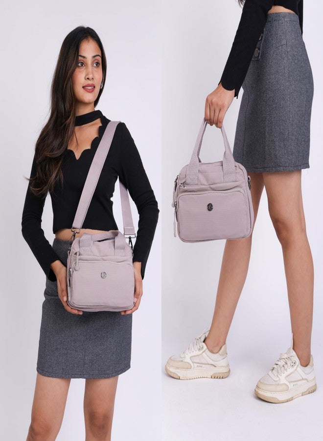 TS WITH TECHSUN Women Crossbody Sling Bag Handbag for Travel Office Shopping Casual Use, Waterproof Nylon Shoulder Purse with Adjustable Strap Multipocket Compact Organizer (Light Grey) - Image 4