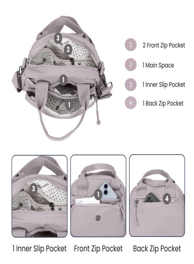 TS WITH TECHSUN Women Crossbody Sling Bag Handbag for Travel Office Shopping Casual Use, Waterproof Nylon Shoulder Purse with Adjustable Strap Multipocket Compact Organizer (Light Grey) - Image 3
