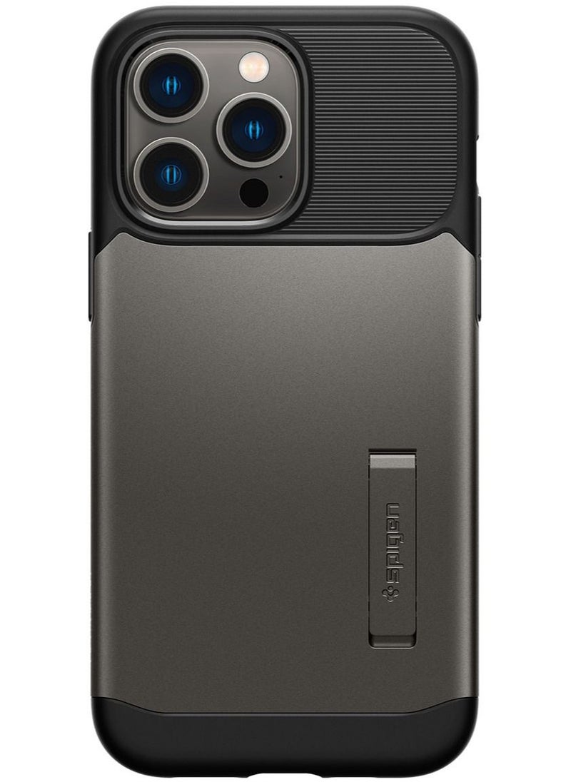 Spigen - Slim Armor iPhone 14 Pro Max Case Cover with Kickstand - Gunmetal - Image 1