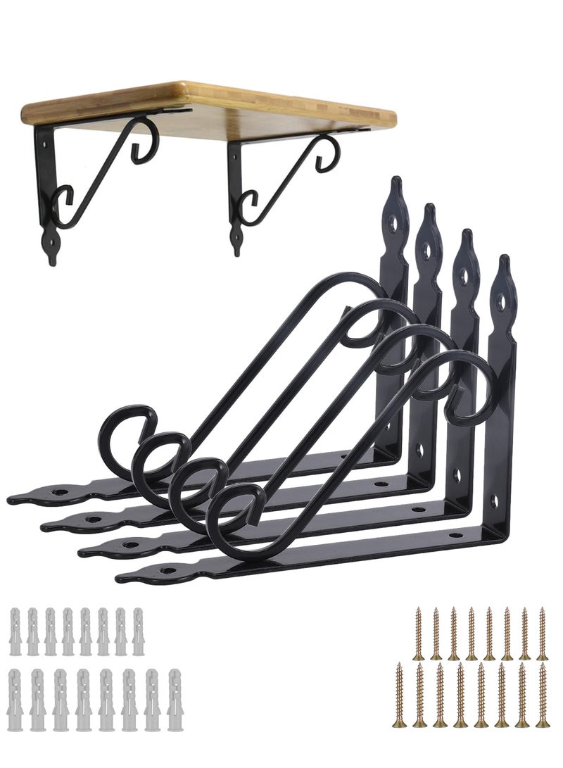 LAWAZIM 4-Piece Shelf Bracket S-Shape - Large - with 44-Piece Drywall screws & Plastic Anchor Kit - S-Shaped Wall Shelf Brackets with Pre-Drilled Mounting Holes for Easy Installation - Ideal for Kitchen, Garage, and Office Use  - Image 1