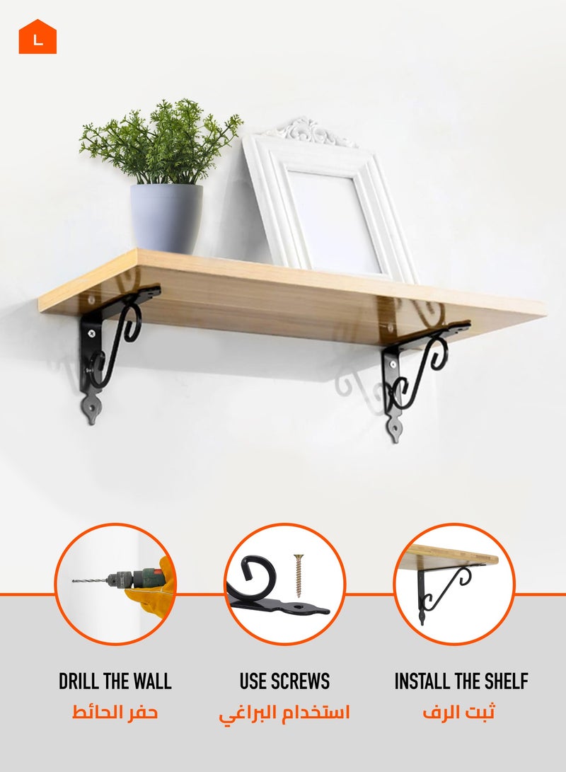 LAWAZIM 4-Piece Shelf Bracket S-Shape - Large - with 44-Piece Drywall screws & Plastic Anchor Kit - S-Shaped Wall Shelf Brackets with Pre-Drilled Mounting Holes for Easy Installation - Ideal for Kitchen, Garage, and Office Use  - Image 4