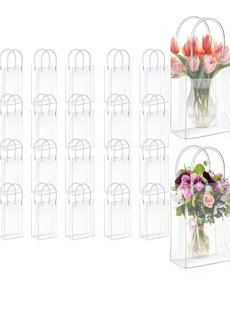 Generic Clear PVC Gift Bags Reusable Transparent Shopping Bag Gift Wrap Tote with Handles for Wedding Flowers Birthday Valentines Day Party Bags 15 x 7 x 16cm(20Pcs) - Image 1