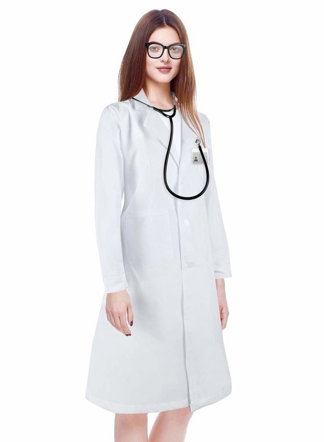 Satinior زي طبيب للنساء البالغات عالمة مختبر بأكمام طويلة بيضاء مع سماعة طبية لعلماء الطب والممرضات (X-Large) - Image 5