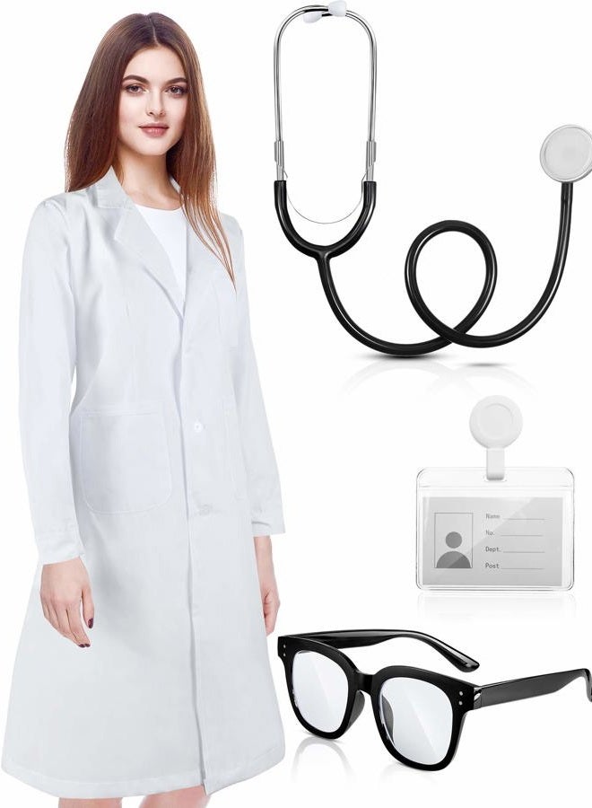 Satinior زي طبيب للنساء البالغات عالمة مختبر بأكمام طويلة بيضاء مع سماعة طبية لعلماء الطب والممرضات (X-Large) - Image 1