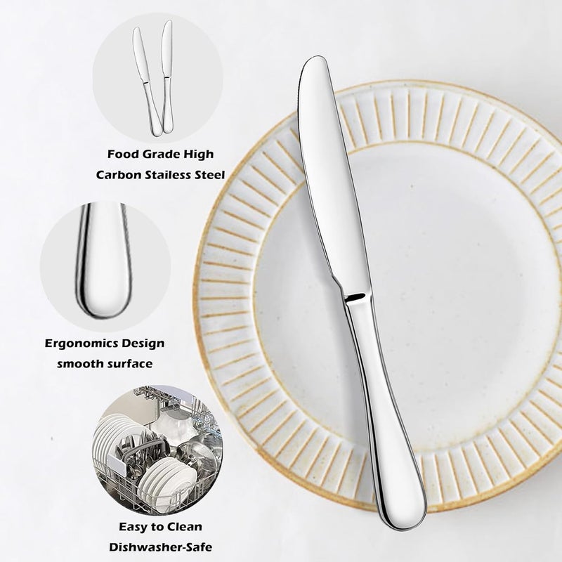 ATB Dinner Knives Set, Stainless Steel Table Knife, Butter Spreder, 2/4/6 Pieces Mirror Polished Dinner Knife, Sturdy and Dishwasher Safe, Silverware Cutlery (6 Pcs) - Image 3