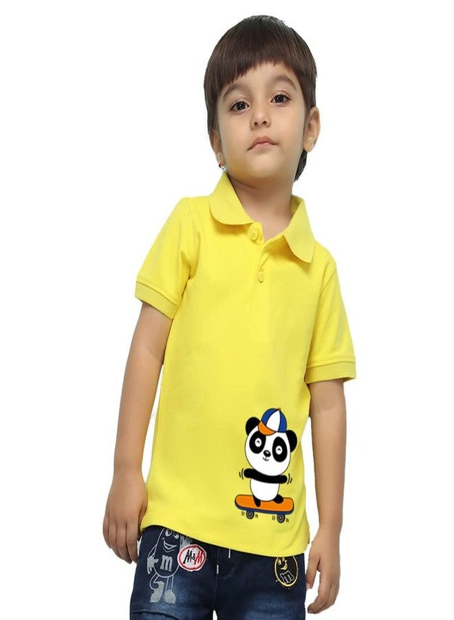 Nusyl Panda Printed Bright Yellow Infants Polo T-Shirt - NUICPTH0167 - Image 1
