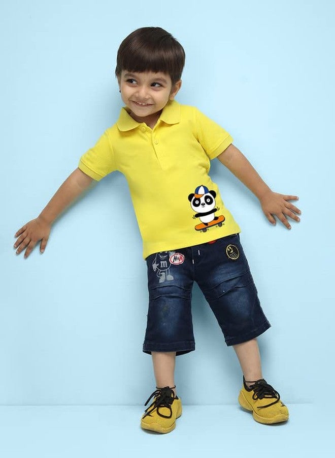 Nusyl Panda Printed Bright Yellow Infants Polo T-Shirt - NUICPTH0167 - Image 3