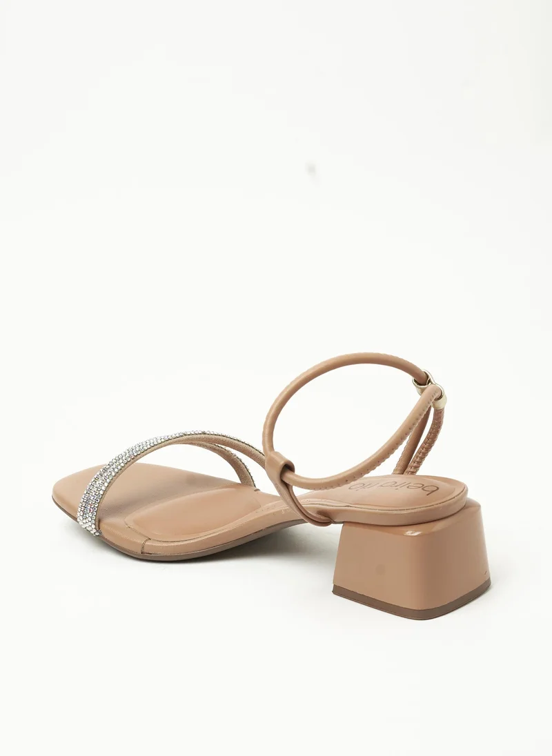 Beira Rio  BEIRA RIO Mid Heel Sandals for Ladies – NUDE Sandals with Ankle Strap | Comfortable PU Upper & TPR Sole for Women | Best Price UAE