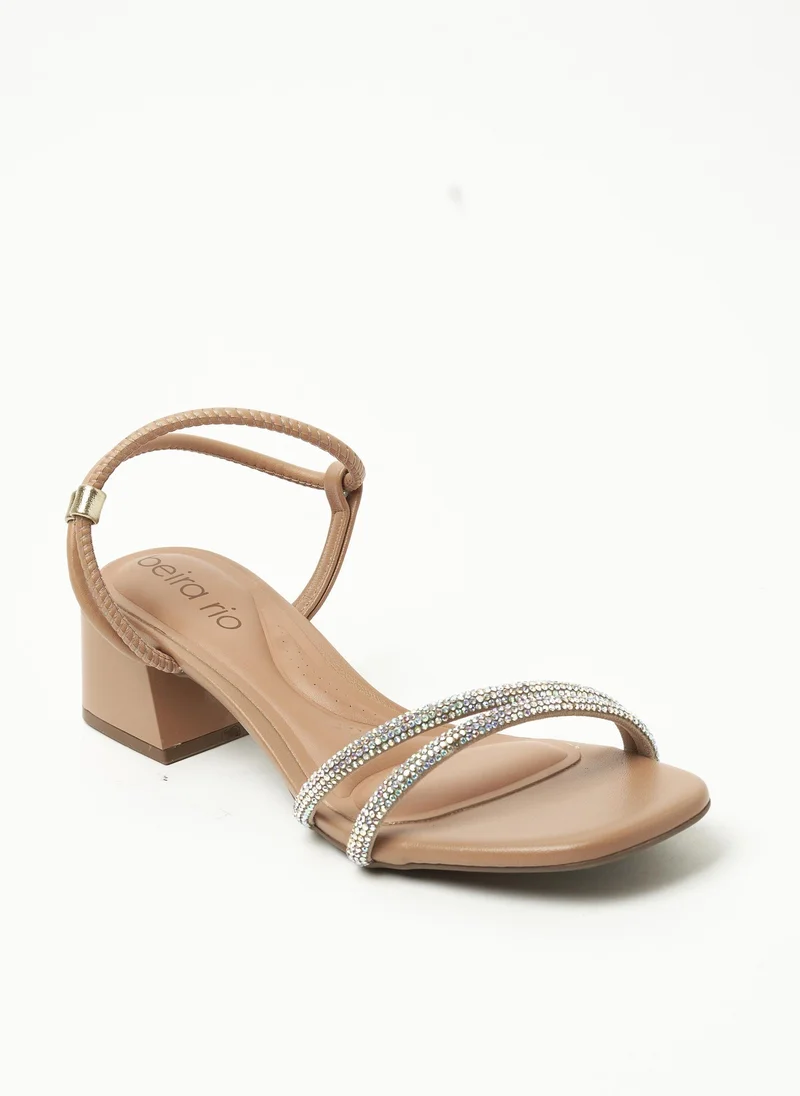 Beira Rio BEIRA RIO Mid Heel Sandals for Ladies – NUDE Sandals with Ankle Strap | Comfortable PU Upper & TPR Sole