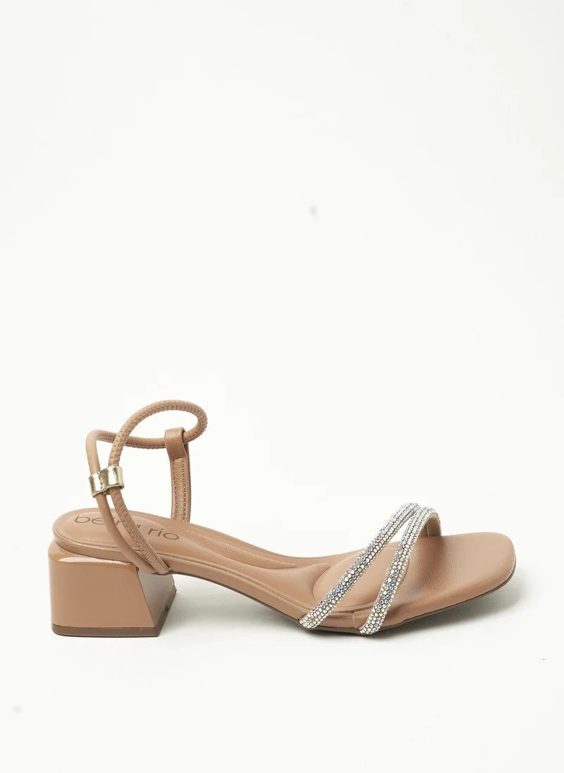 Beira Rio BEIRA RIO Mid Heel Sandals for Ladies – NUDE Sandals with Ankle Strap | Comfortable PU Upper & TPR Sole