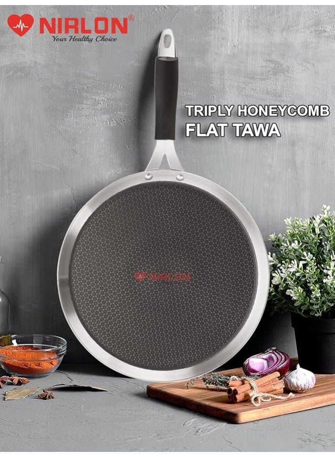 NIRLON Prima Honeycomb Stick Free Triply Stainless Steel Cookware Combo Set of 2Pc |Flat Tawa29cm/Deep Kadai 22cm-2Ltr|Induction and Gas Stove Friendly - Image 3