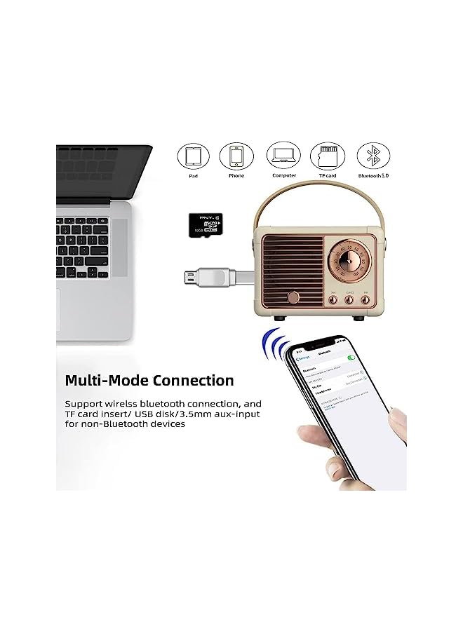 Goodern Retro Bluetooth Speaker,Portable Vintage Wireless Bluetooth Speakers, Cute Old Fashion Style for Kitchen Desk Bedrooms Office Party Outdoor Kawaii Accessories IOS Android Smartphone-White - Image 3