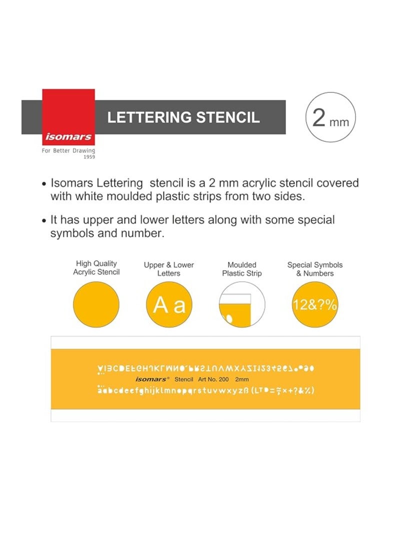 Isomars Lettering Guide Drawing Template Stencil, 2 mm Size - Image 2