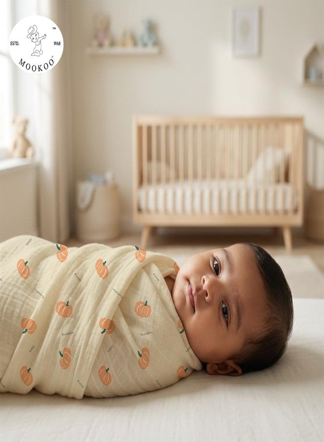 Mookoo Baby Organic Cotton Muslin Baby Swaddle Set - Soft Newborn Swaddle Wraps & Multi-Use Towels |100cm x 100cm | Pack of 6 | Floral-Bat-Banana-Pumpkin-Cloud-Owl | - Image 5