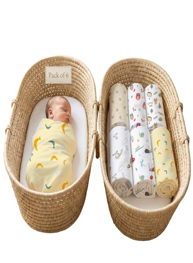 Mookoo Baby Organic Cotton Muslin Baby Swaddle Set - Soft Newborn Swaddle Wraps & Multi-Use Towels |100cm x 100cm | Pack of 6 | Floral-Bat-Banana-Pumpkin-Cloud-Owl | - Image 1