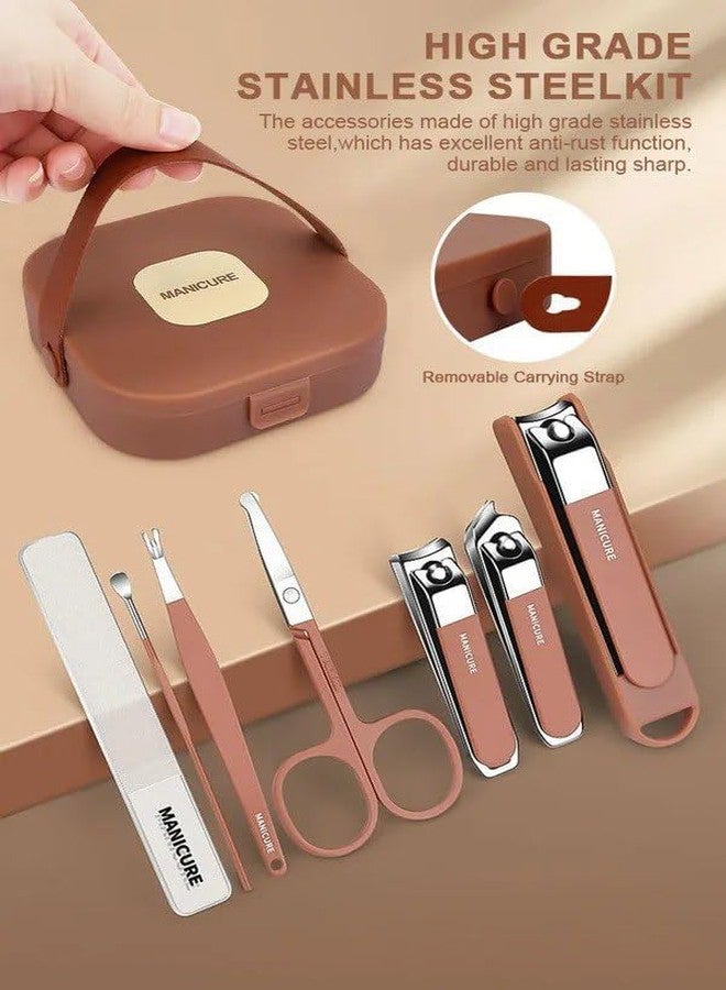 UMADEV 8 in 1 Nail Clipper Set - Professional Manicure & Pedicure Kit for Men & Women Portable Nail Clippers Set Stainless Steel Fingernail Clippers Personal Grooming Kits (Pack of 1, Brown) - Image 2