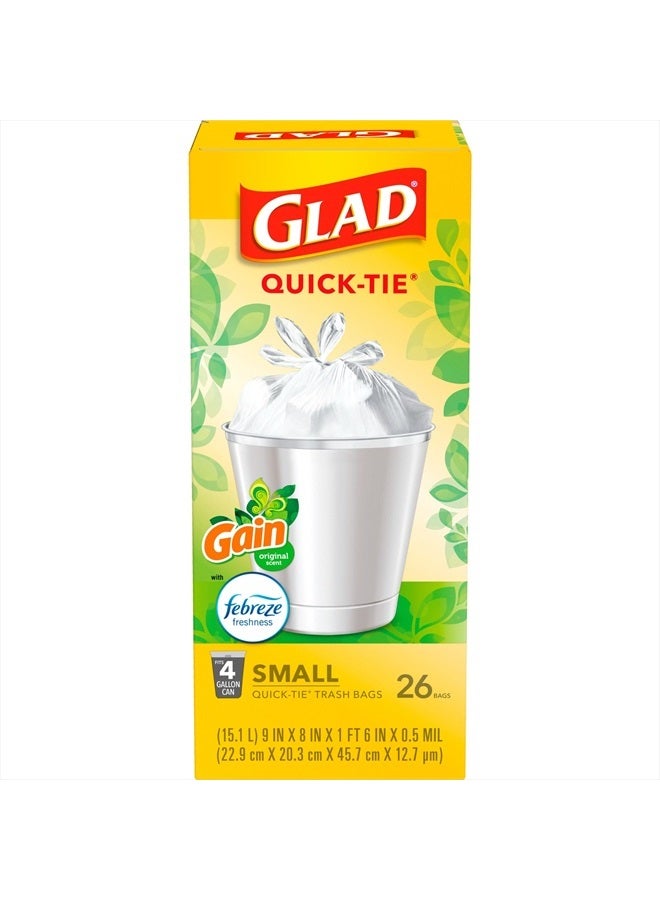 Glad Trash Bags, OdorShield Small Garbage Bags, Gain Original & Febreze, 4 Gal, 26 Count (Pack of 6) - Image 1