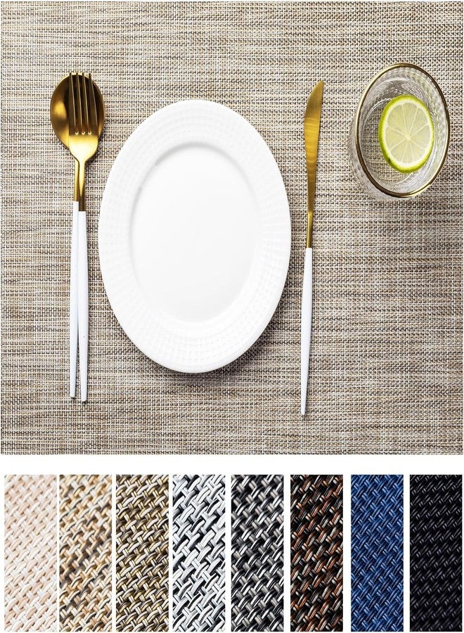 LEXMORE Placemats Set of 4 Vinyl/Plastic Woven Place Mats for Kitchen Table Indoor/Outdoor Washable Placemat Wipeable Dining Table Mats(A-Caramel) - Image 1