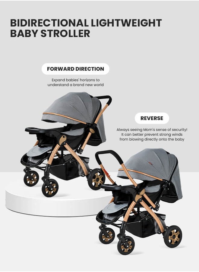 Riolio Two-Way Baby Stroller | Excellent Shock Absorber | Front and Parent Facing | Large Canopy and Seat | 5-Point Harness | Cup Holder | Large Basket | Quick Folding | 0-36 Months |Grey  - Image 2