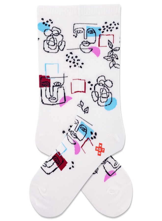 Hot Sox HOTSOX Women's Art Faces Crew 1 Pair Pack, White, Women's Shoe Size: 4-10 - Image 1
