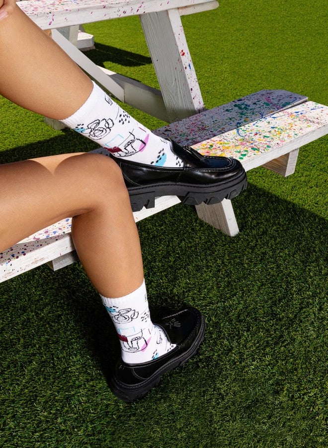 Hot Sox HOTSOX Women's Art Faces Crew 1 Pair Pack, White, Women's Shoe Size: 4-10 - Image 2
