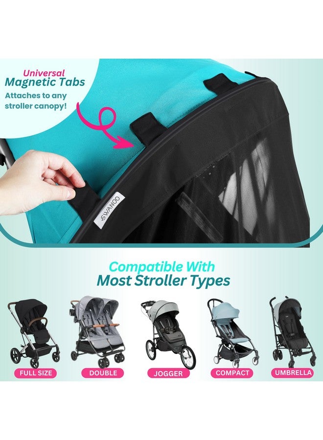 Swanoo Stroller Sun Shade Cover, Mosquito Net for Stroller Shade Extender with Magnetic Tabs Block 70% of UV Rays, Bug Net Sun Protection Baby Stroller Accessories Stroller Canopy - Image 3