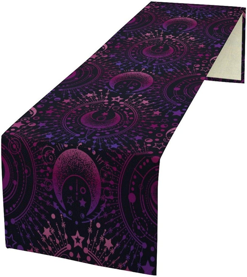 JanJCurt Magical Astrology Table Runner Zodiac Witch Purple Pink Sun Moon Star Print Table Cover for Home Dining Kitchen Table Picnic Party Indoor Outdoor 13x70inch - Image 2