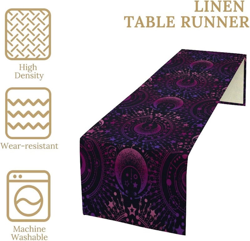 JanJCurt Magical Astrology Table Runner Zodiac Witch Purple Pink Sun Moon Star Print Table Cover for Home Dining Kitchen Table Picnic Party Indoor Outdoor 13x70inch - Image 5