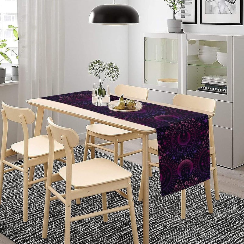 JanJCurt Magical Astrology Table Runner Zodiac Witch Purple Pink Sun Moon Star Print Table Cover for Home Dining Kitchen Table Picnic Party Indoor Outdoor 13x70inch - Image 4