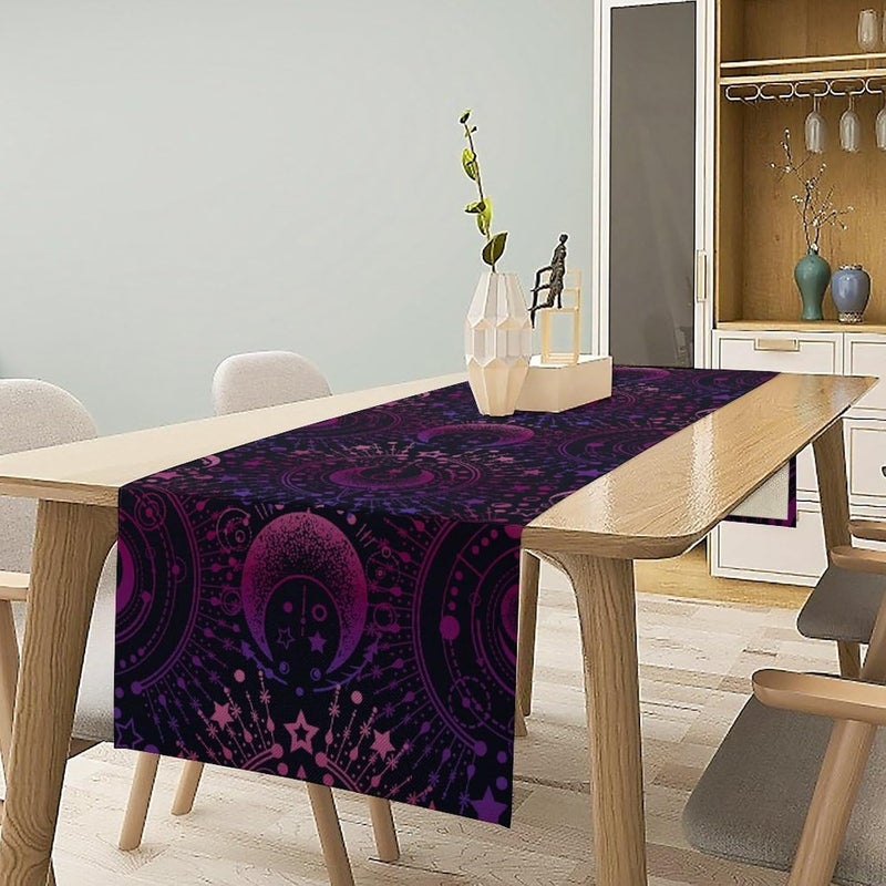 JanJCurt Magical Astrology Table Runner Zodiac Witch Purple Pink Sun Moon Star Print Table Cover for Home Dining Kitchen Table Picnic Party Indoor Outdoor 13x70inch - Image 3