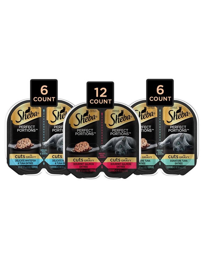 Sheba Perfect Portions Cuts In Gravy Adult Wet Cat Food Trays (24 Count, 48 Servings), Gourmet Salmon, Sustainable Tuna, And Delicate Whitefish & Tuna Entrée, Easy Peel TwinPack  - Image 2
