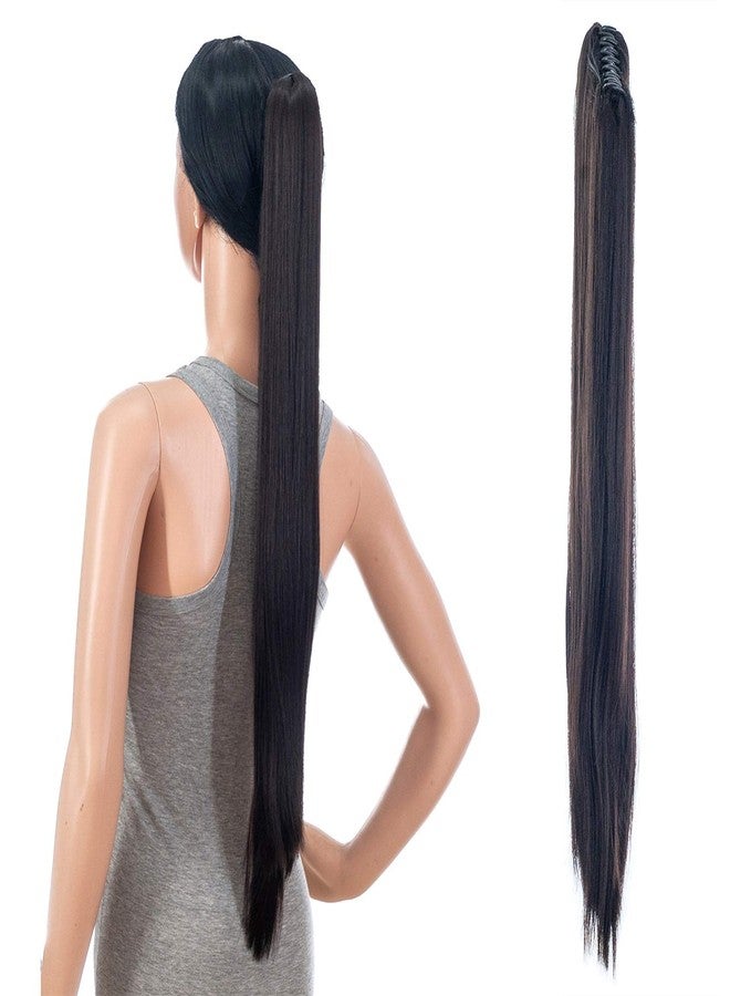 سواك وصلات شعر ذيل حصان مستقيمة بطول 28 بوصة من SWACC، وصلات شعر صناعية، وصلات شعر ذيل حصان بمشبك فك للنساء (بني كستنائي - 6#) - Image 1