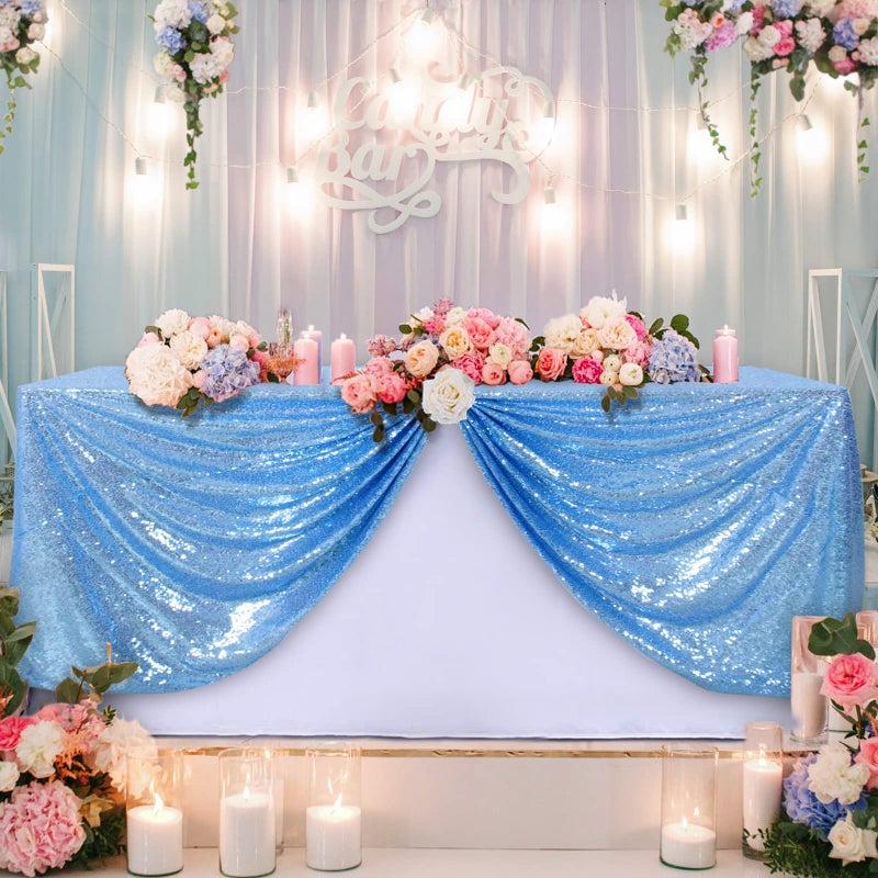 DUOBAO Baby Blue Tablecloth Sequin Table Cloth 50x80Inch Rectangle Tablecloths Wedding Sequence Tablecloth Light Blues Table Cloths for Parties 50x80 BabyBlue