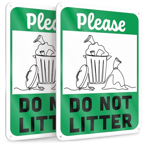 DIMARONGTON 2 PC Do Not Litter Sign, 7x10 Reflective Aluminum Please No Dumping Signs Private Property, No Trash Sign - Image 1